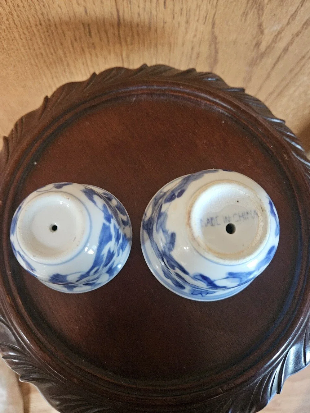 Vintage Miniature Blue and White Porcelain Planters Or Orb Stand Made In China